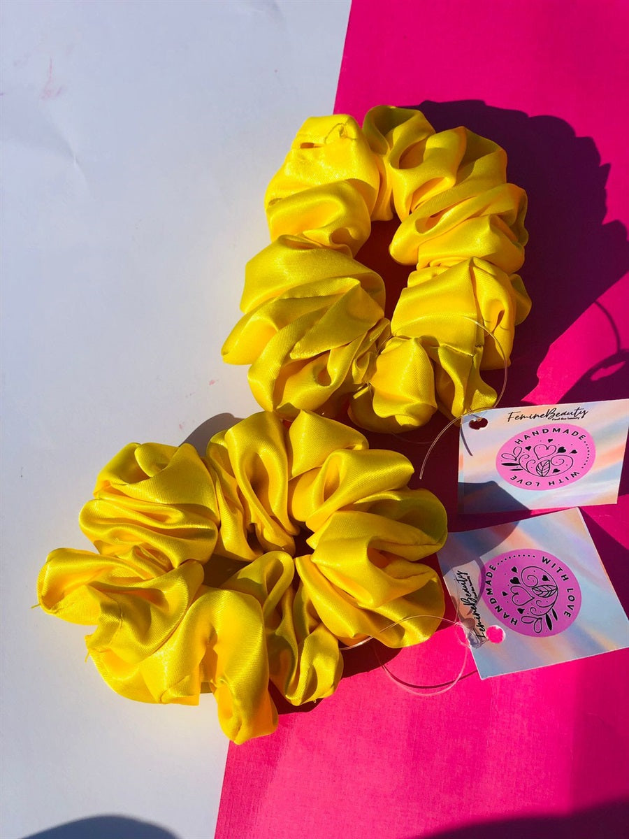 Yellow silk scrunchie/Hair tie