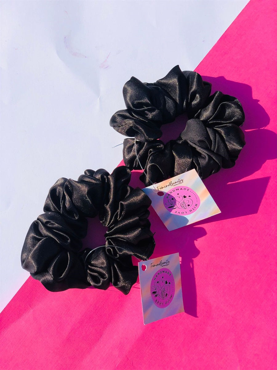 Black silk scrunchie/Hair tie