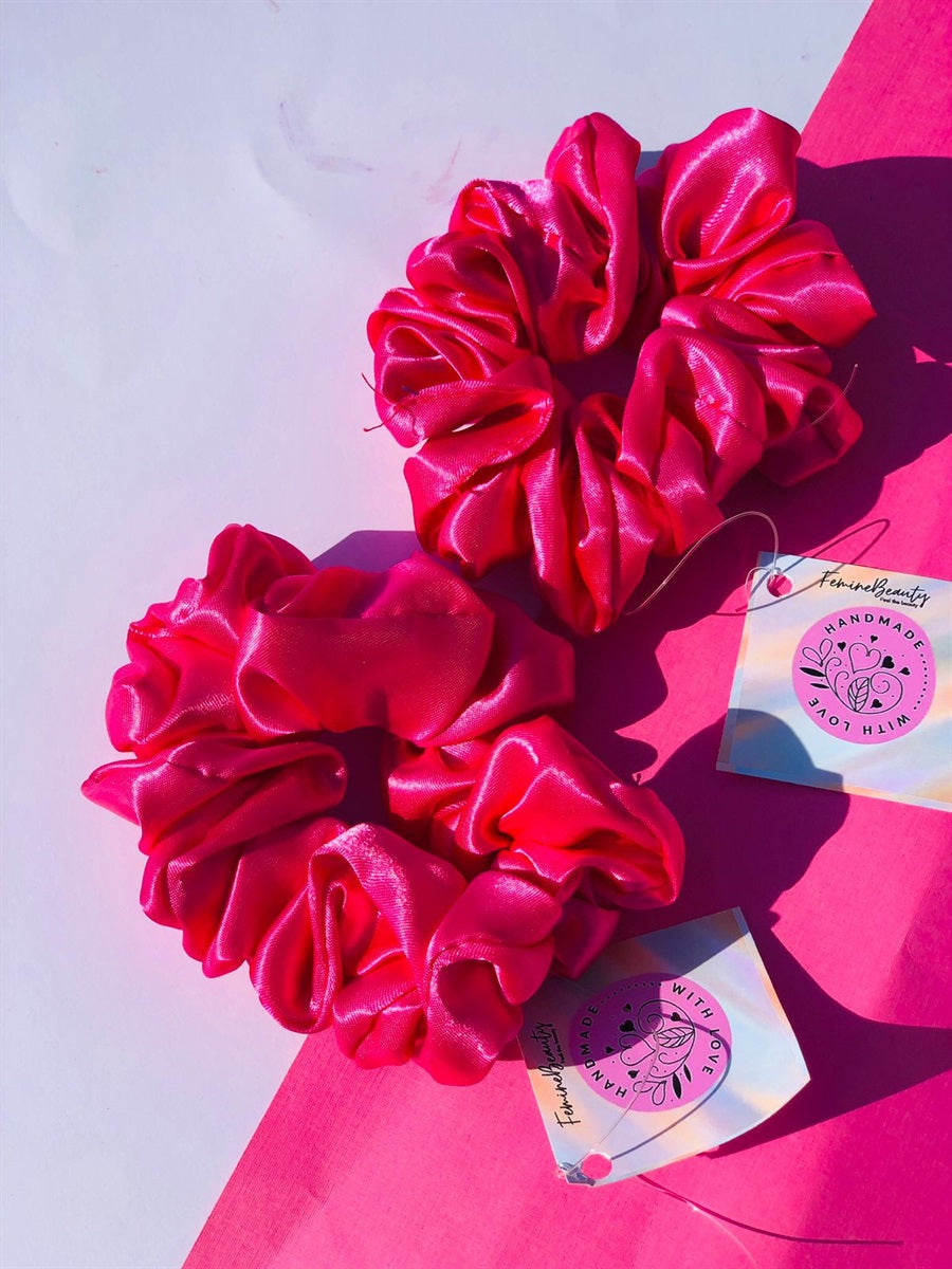 Dark Pink silk scrunchie/Hair tie